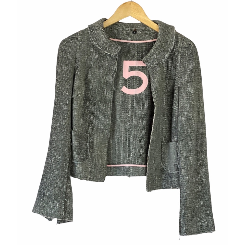 Gray & Pink Wool Tweed Jacket with 5 Logo